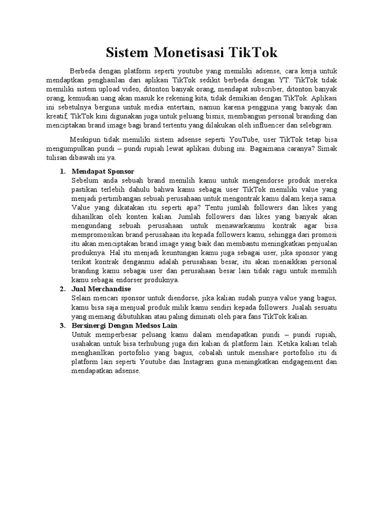 cara monetisasi tiktok efektif terbukti menghasilkan