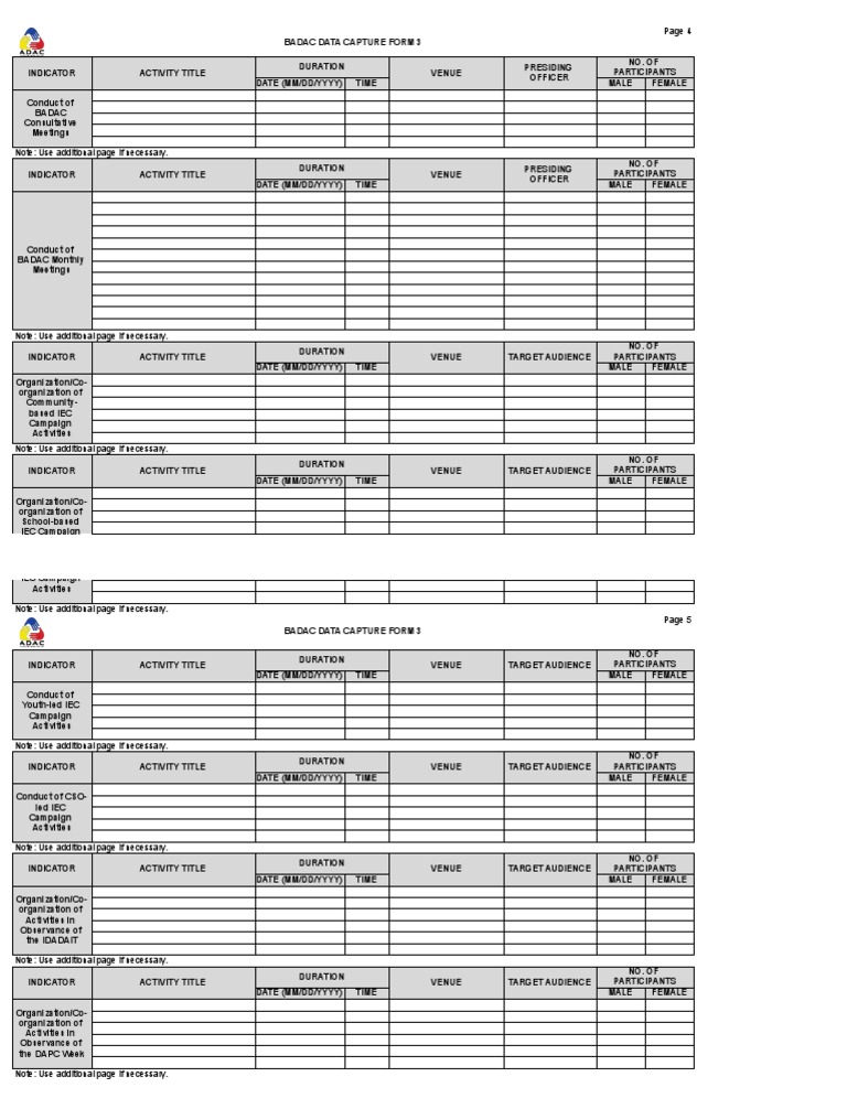 4Badac Data Capture Forms Badac Form 31 PDF