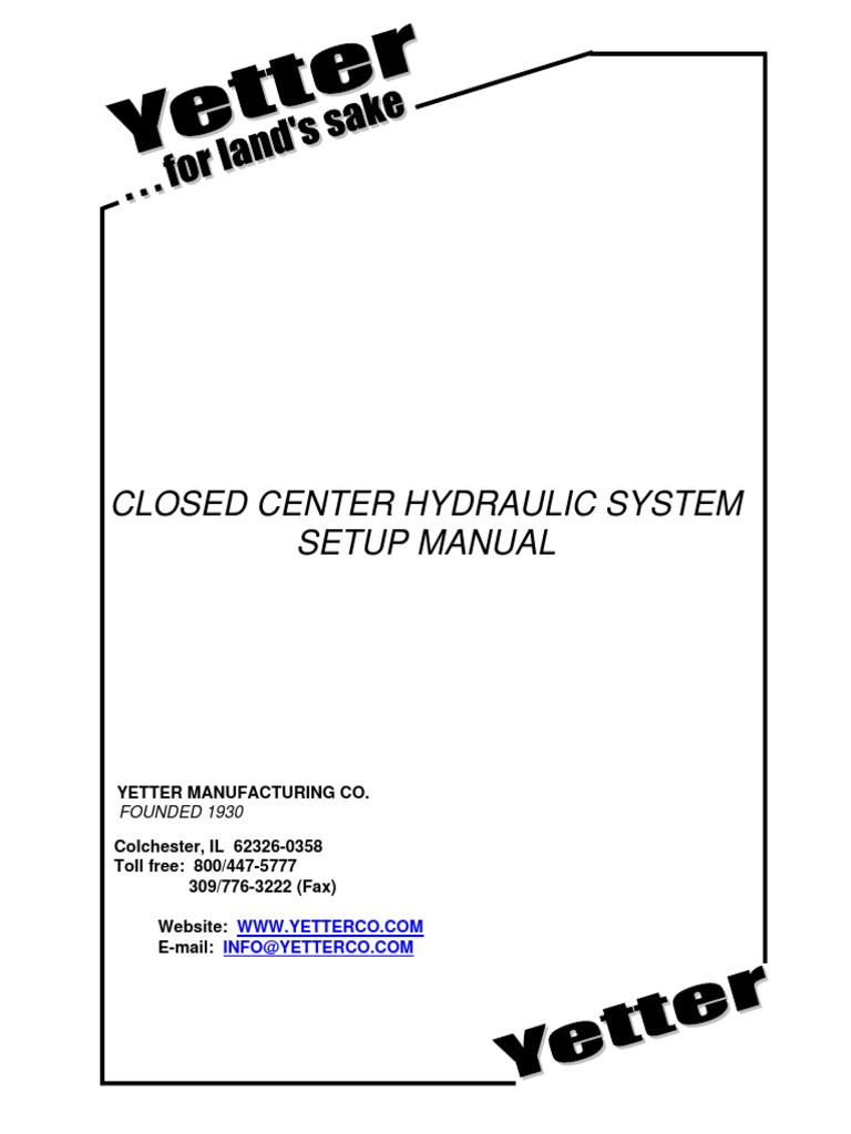 1300121 Systems One Seed Jet II Closed Center Hydraulic System Manual