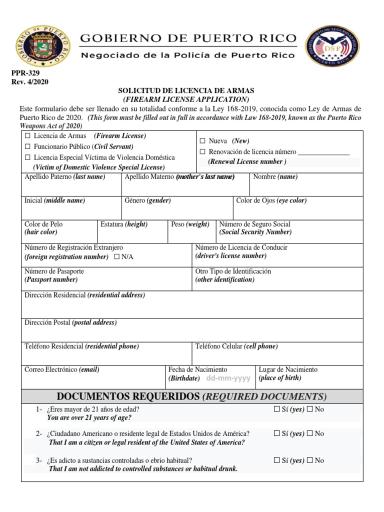 Ppr 329 Solicitud de Licencia de Armas PDF Departamento de