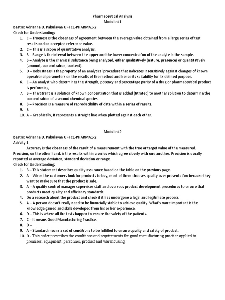Pharmaceutical Analysis Sessions 1 and 2 PDF Accuracy And Precision