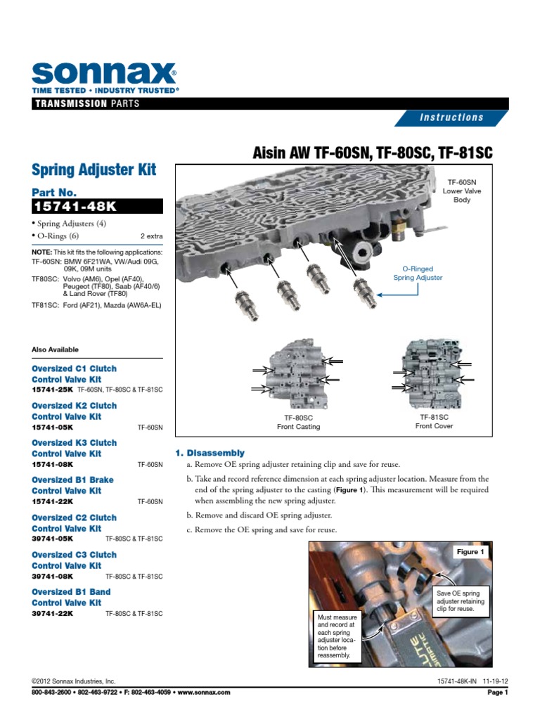Spring Adjuster Kit: Aisin AW TF-60SN, TF-80SC, TF-81SC | Download Free ...