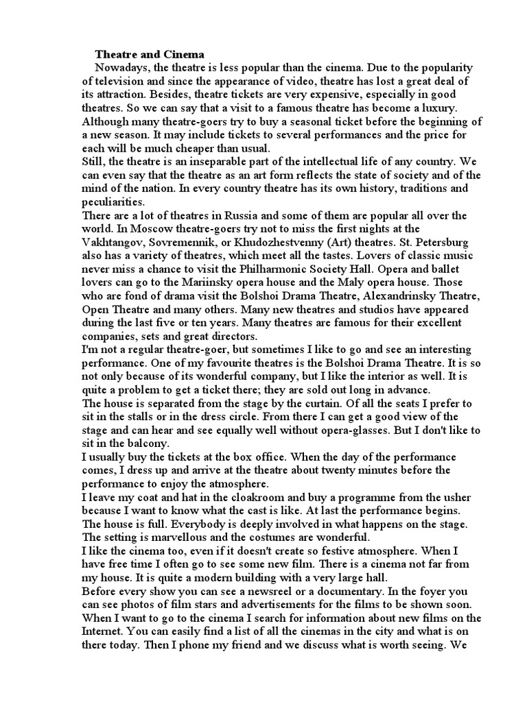 Cinema And Theatre Pdf Movie Theater Performing Arts