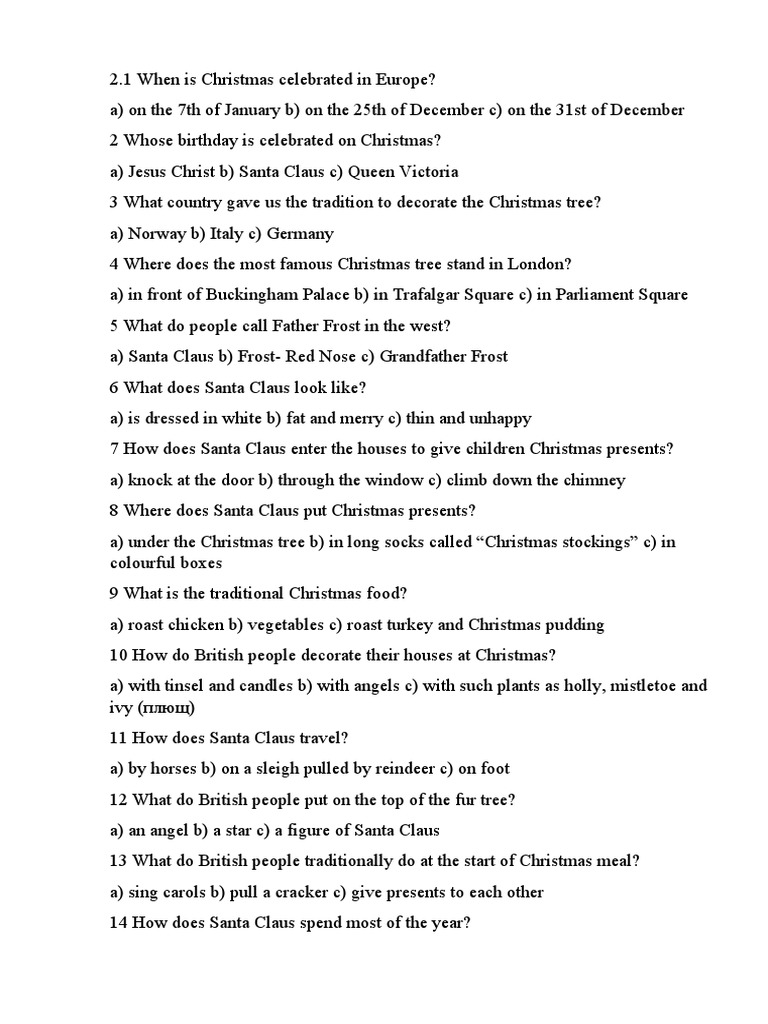 Christmas Quiz PDF Christmas Santa Claus