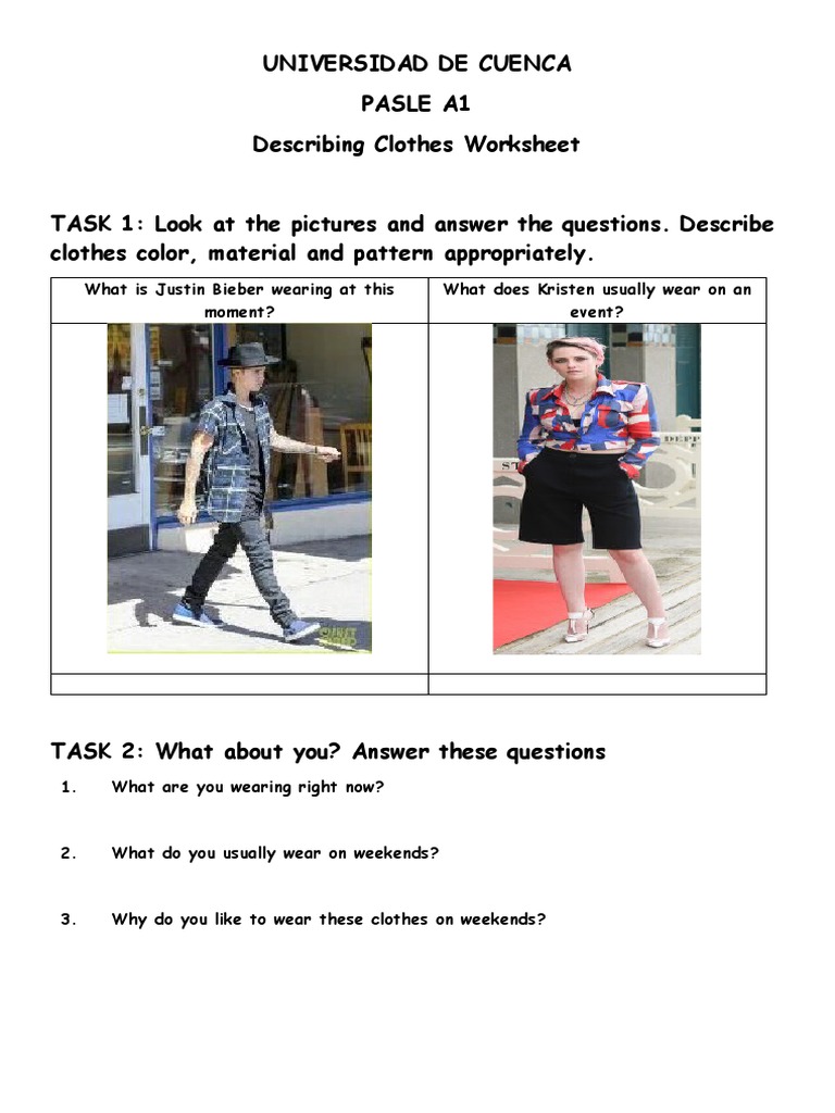 A1 Clothes Description Worksheet | PDF | Art | Self-Improvement