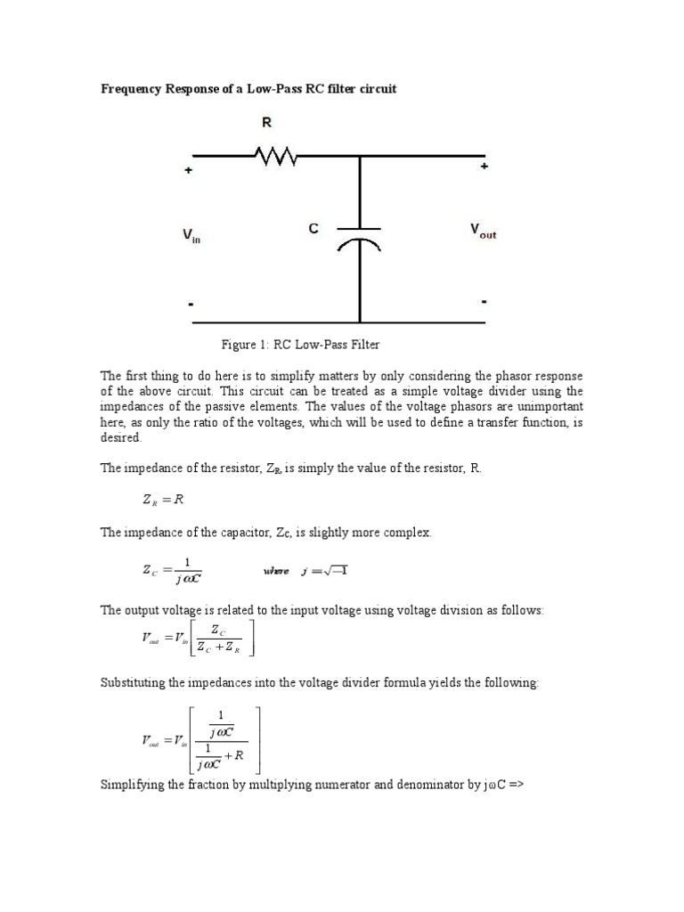 Frequency Response of A Low-Pass RC Filter Circuit: J Where | PDF ...