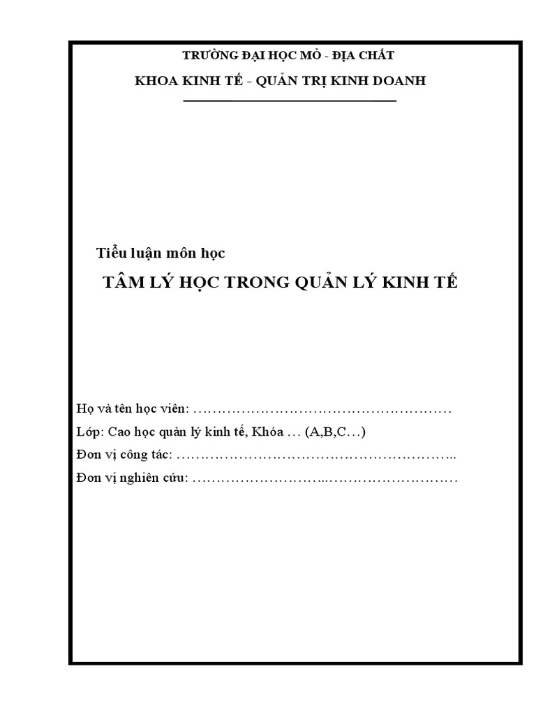 De Tieu Luan Tam Ly Hoc Trong QLKT | PDF