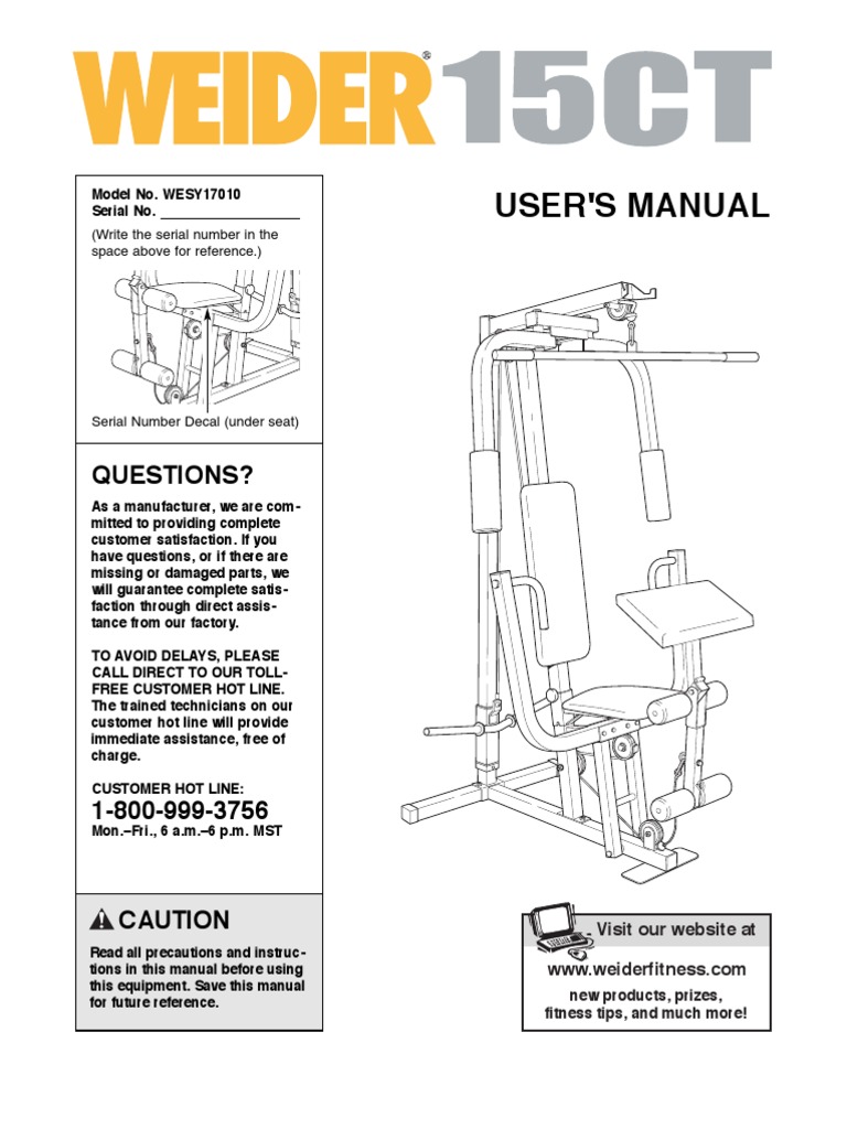 Weider 15CT Plate Loader Home Gym Manual | PDF | Screw | Damages, image size:768x1024