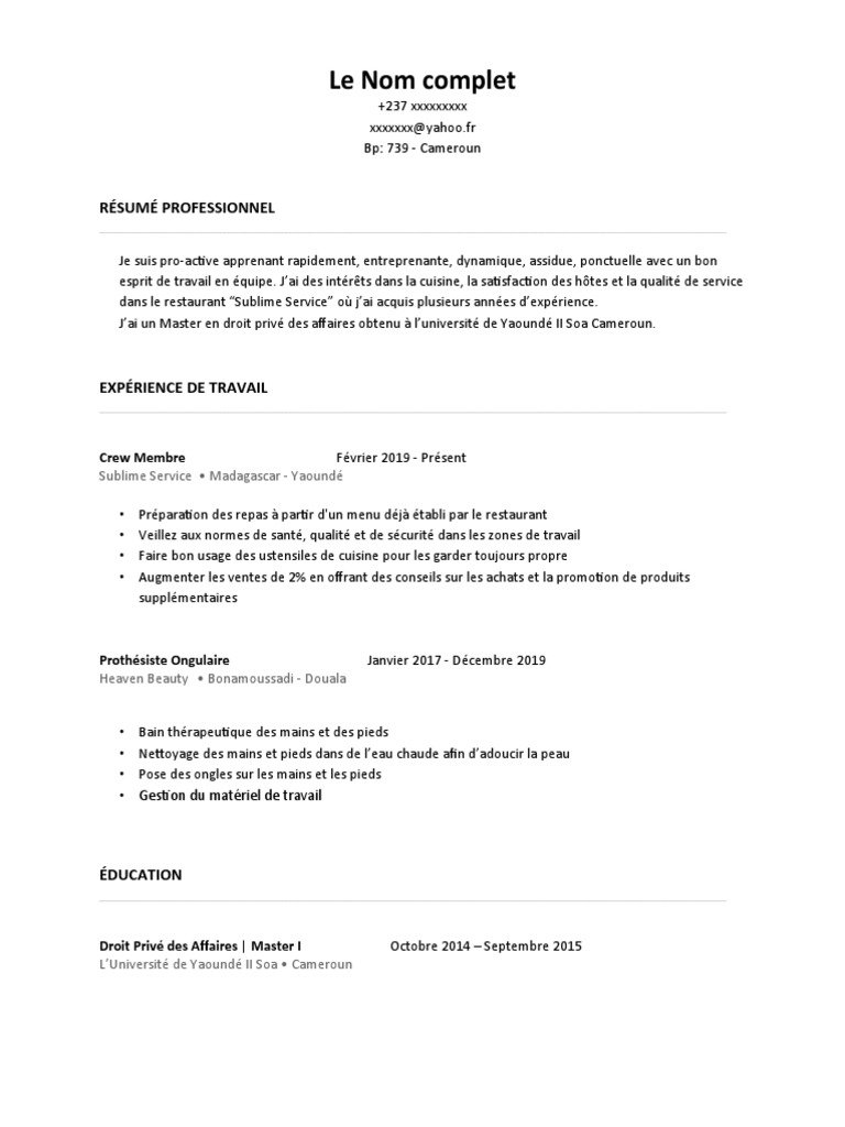 CV Format Canadien | PDF | Affaires