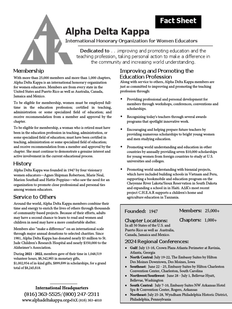 Alpha Delta Kappa Fact Sheet 11 PDF Teachers