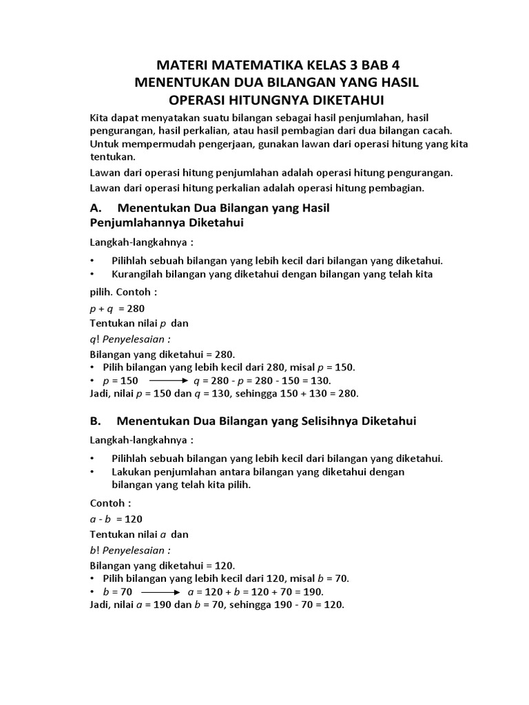 Menentukan Dua Bilangan Matematika Kelas 3 | PDF | Metode & Bahan Ajar