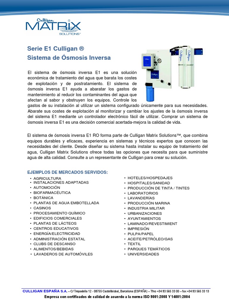 FT ES RO Serie E1 BE0008 2013 | PDF | Agua | Ósmosis