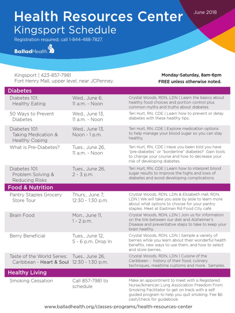 Health Resources Center Kingsport Schedule PDF Diabetes Heart