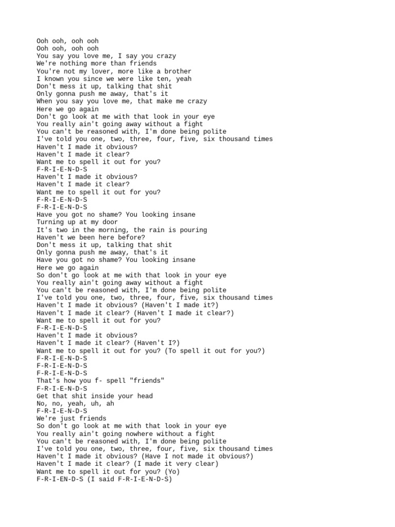 Friends Lyrics PDF