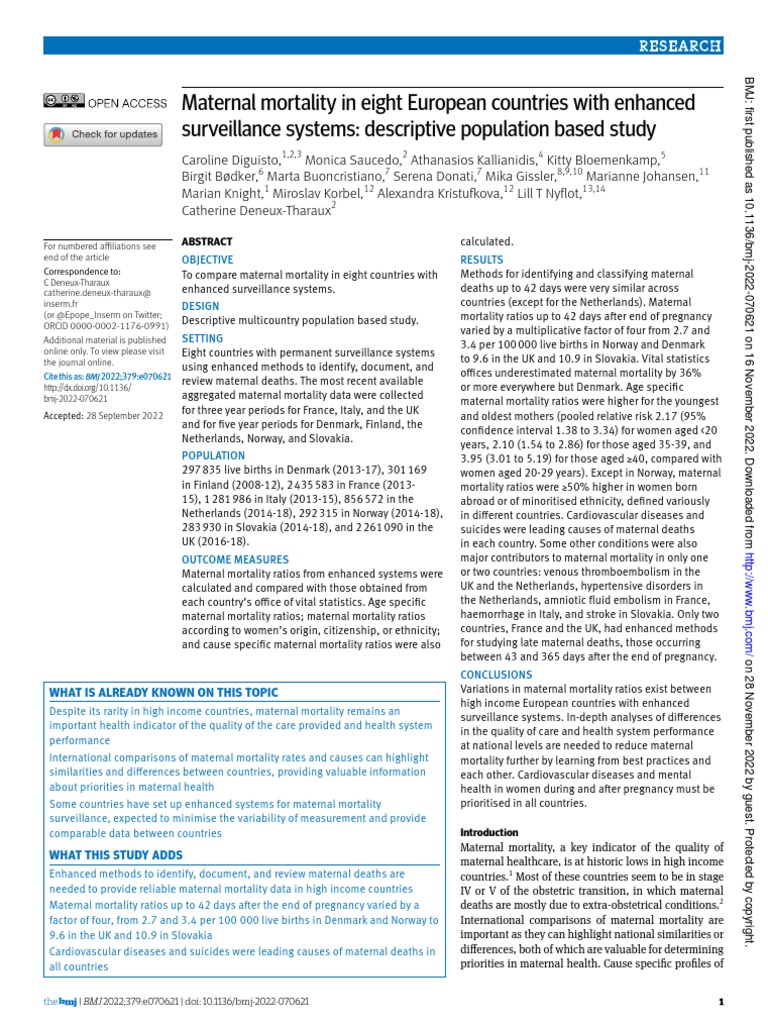 Maternal Mortality in 8 European Countries With Enhanced Surveillance
