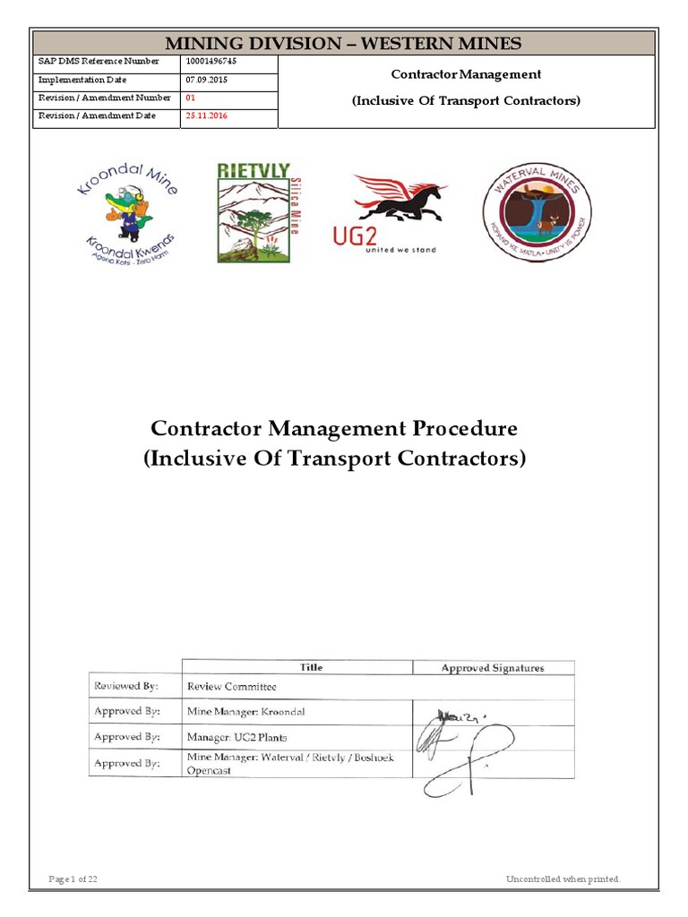 Contractor Management Procedure Guide | PDF | Occupational Safety And ...