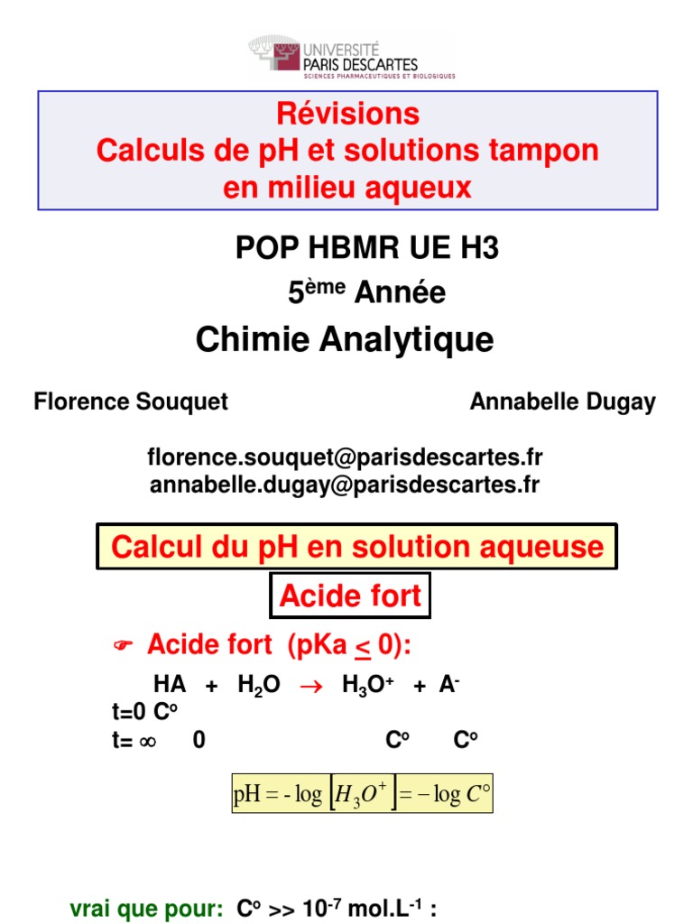 Calculs de pH et solutions tampons | PDF | Ph | Acide chlorhydrique