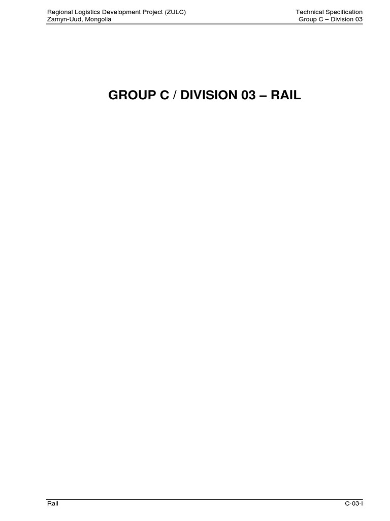 Technical Specifications for Track Components for the Regional