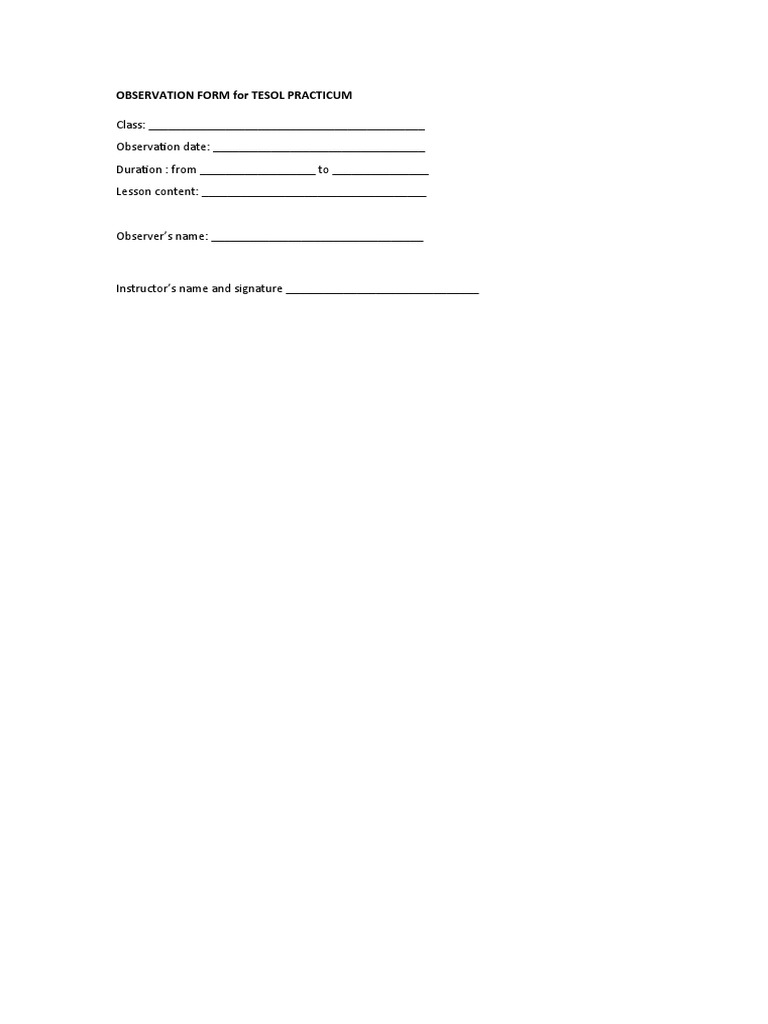 Observation Form For Tesol Practicum | PDF