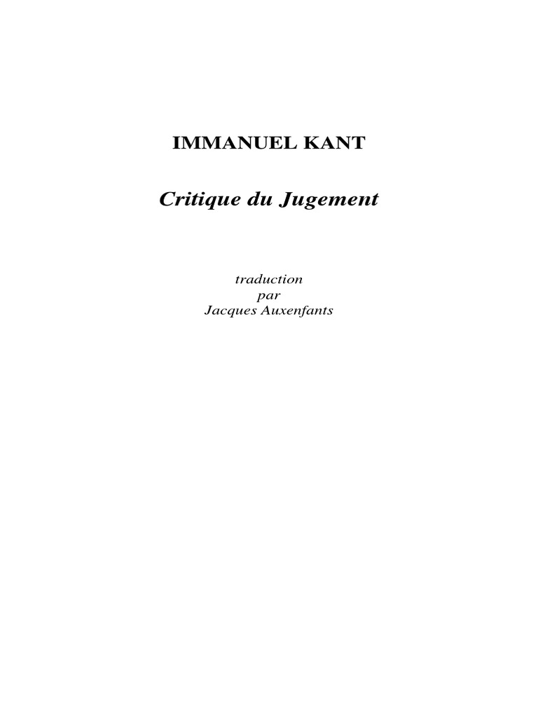 Critique du jugement chez Kant | PDF | Raison | Critique de la raison pure