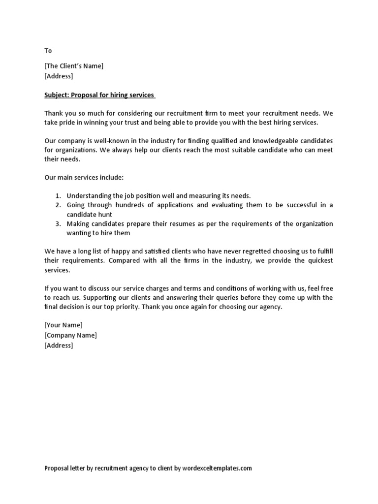 Proposal Letter From Recruitment Agency To Client 2 | PDF