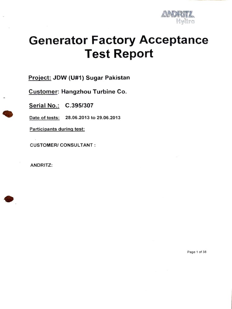 Andritz Generator FAT Test Results | PDF
