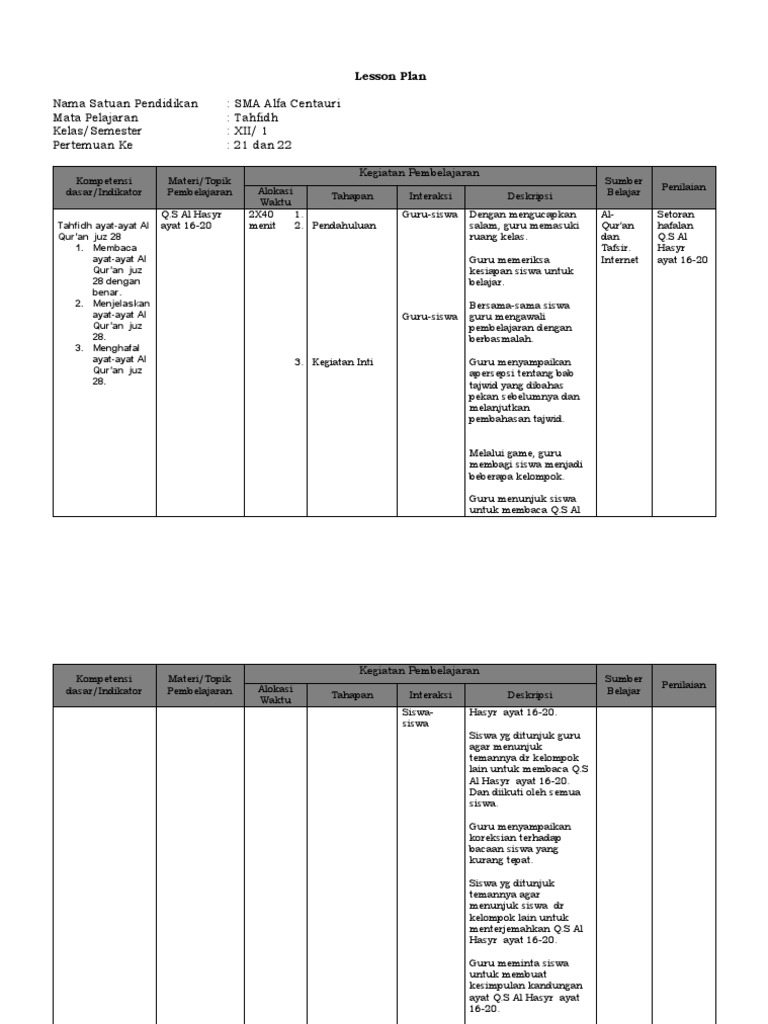 Lesson Plan Pertemuan 21 22 Pdf