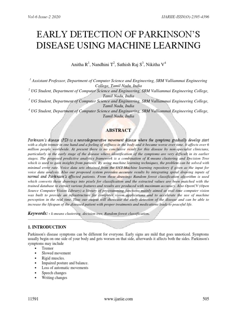 Early Parkinson’s Detection via ML | PDF | Parkinson's Disease ...