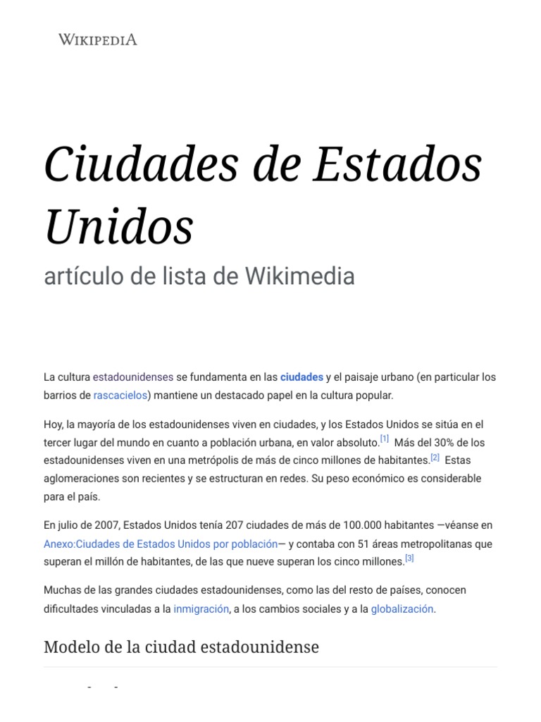 Ciudades de Estados Unidos - Wikipedia, La Enciclopedia Libre | PDF