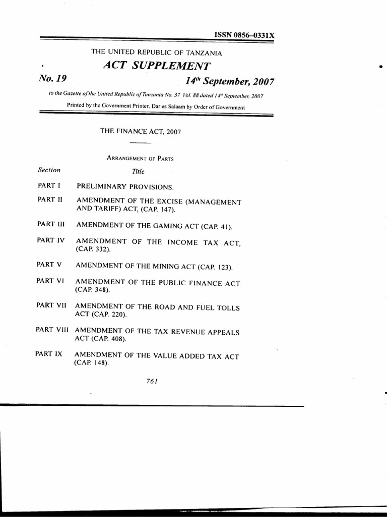 Tanzania Finance Act 2007 PDF Drink Alcoholic Drinks