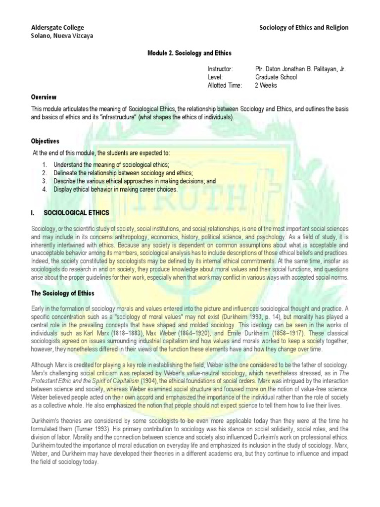 Understanding the relationship between sociology and ethics an