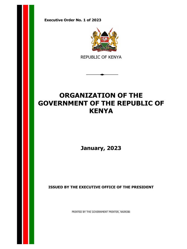 Executive Order No. 1 of 2023 Organization of The Government of Kenya PDF United States