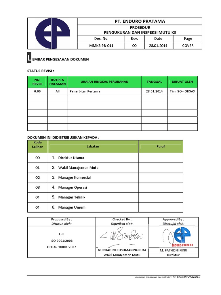 11 Mmk3 Pr K 11 Prosedur Pengukuran Dan Inspeksi Mutu K3 Pdf