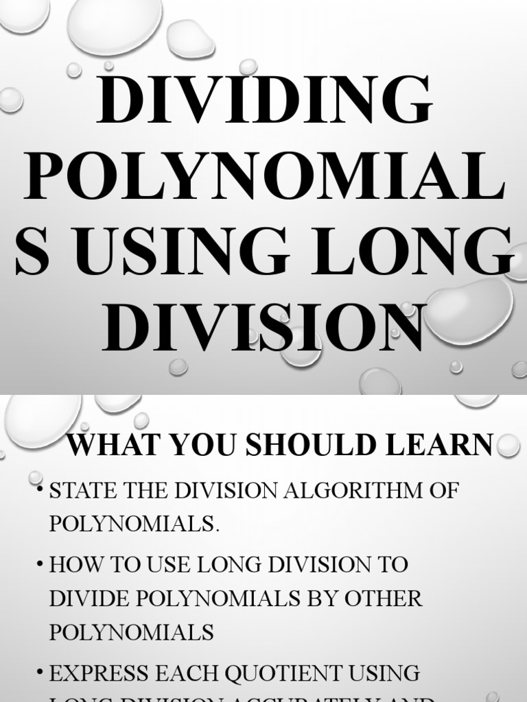 Long Division of Polynomials Guide | PDF | Division (Mathematics ...
