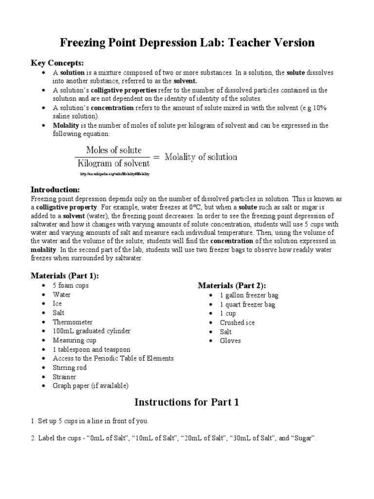 Freezing Point Depression Experiment | PDF | Solution | Concentration