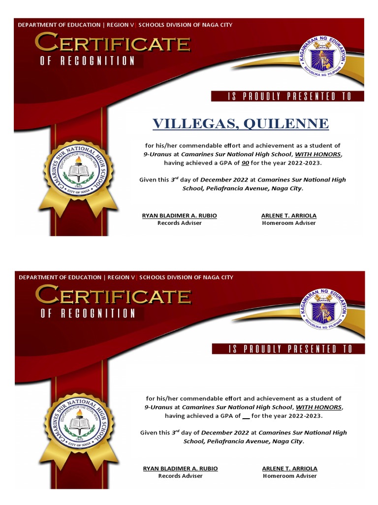 Certificate of Recognition PDF