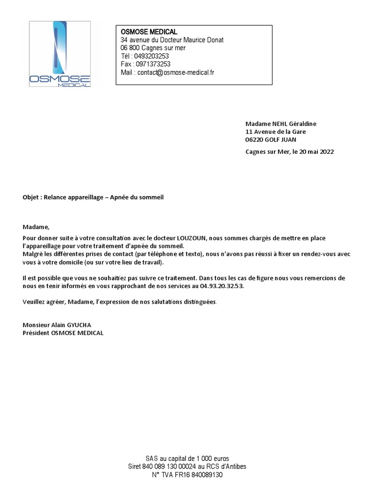 Lettre Relance NEHL G | PDF