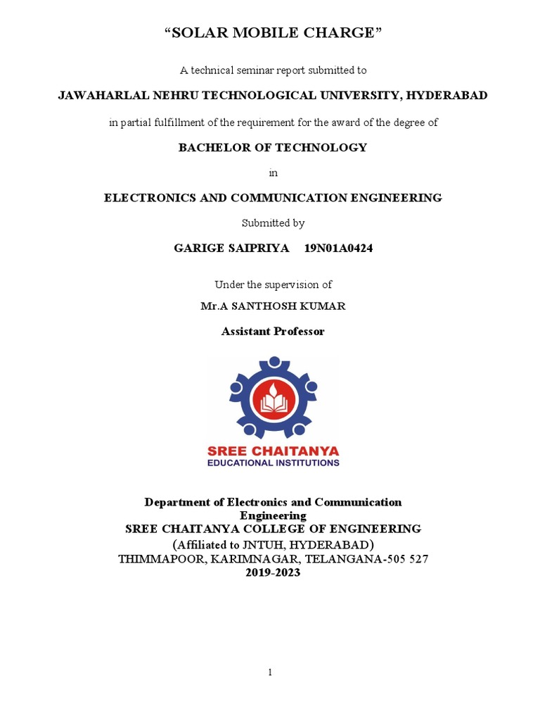 "Solar Mobile Charge" A Technical Seminar Report Submitted To PDF
