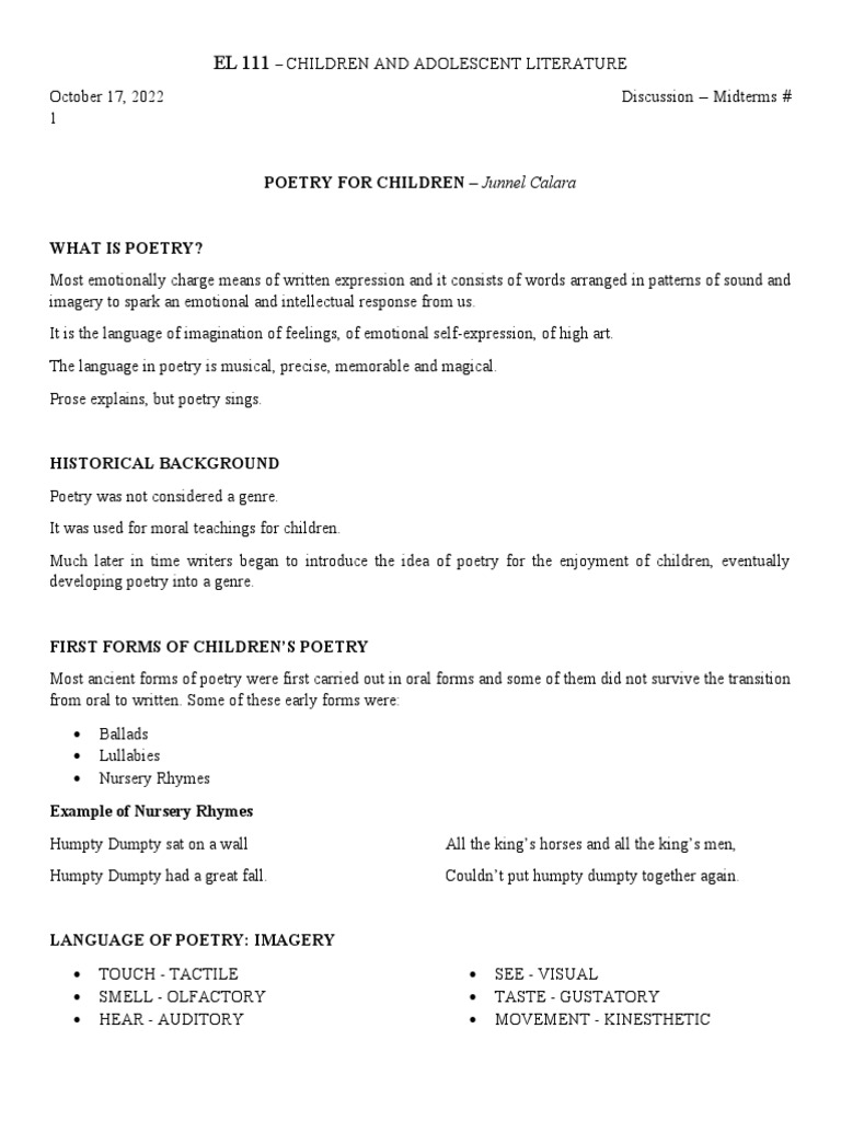 Poetry for Children: A Comprehensive Guide | PDF | Poetry | Rhyme
