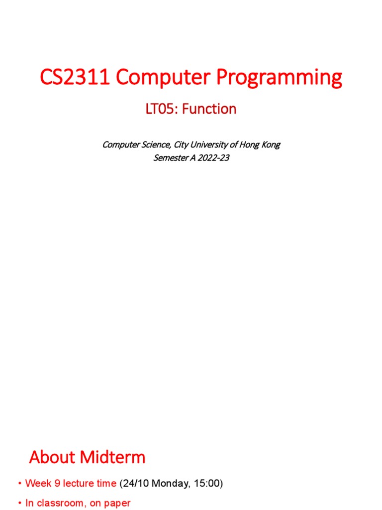 CS2311 Functions and Programming Exercises | PDF | Parameter (Computer ...