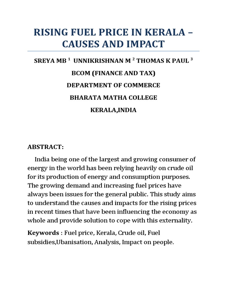 Rising Fuel Price in Kerala PDF Gasoline And Diesel Usage And