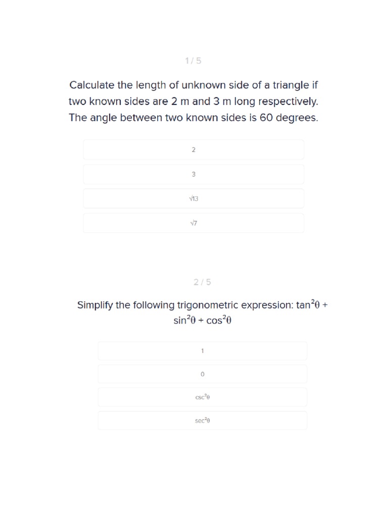 QUIZ Trigonometry PDF