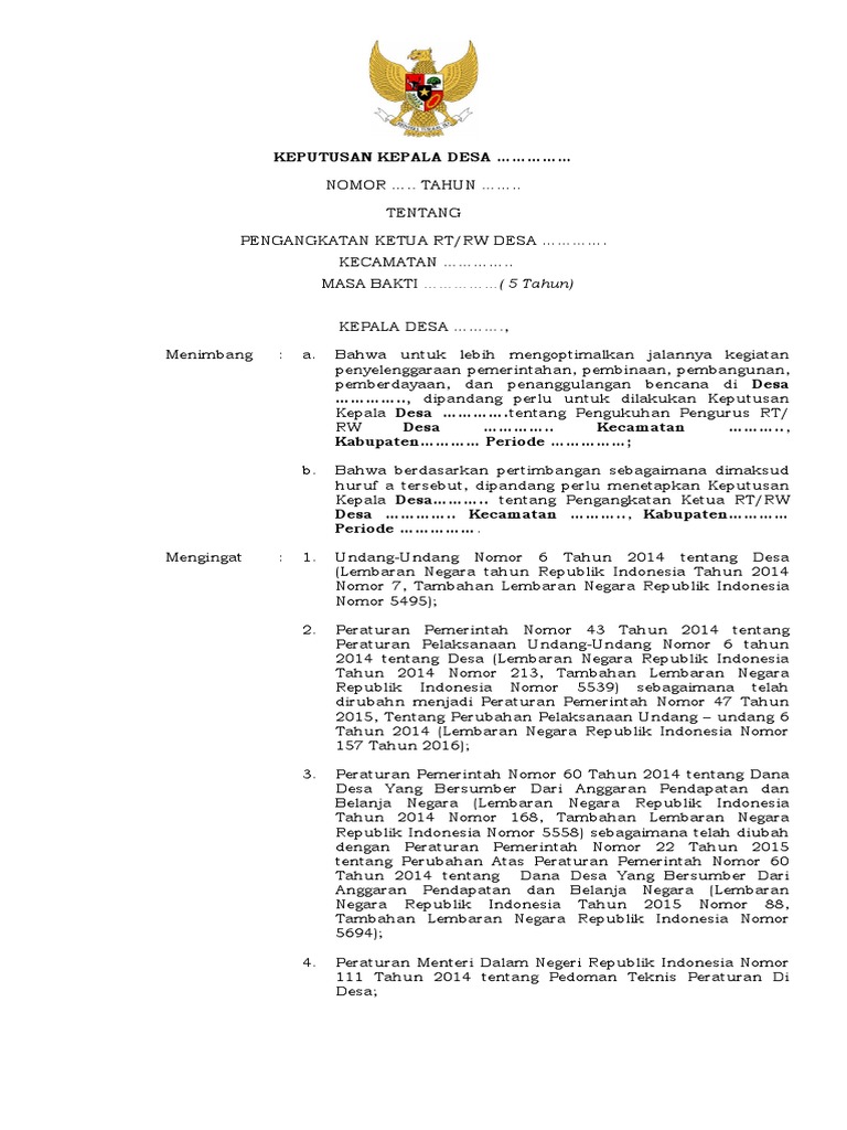 SK Pengangkatan Ketua RT/RW Desa | PDF