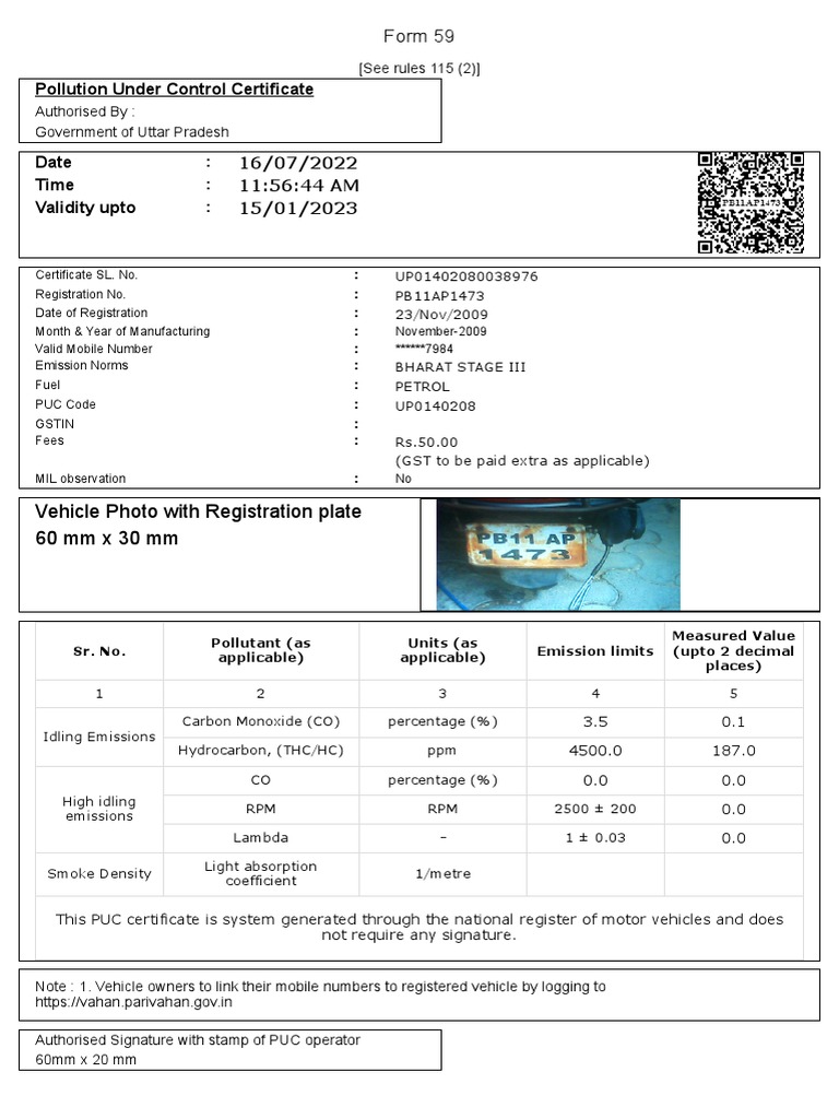 Puc Certificate Price In Tamilnadu
