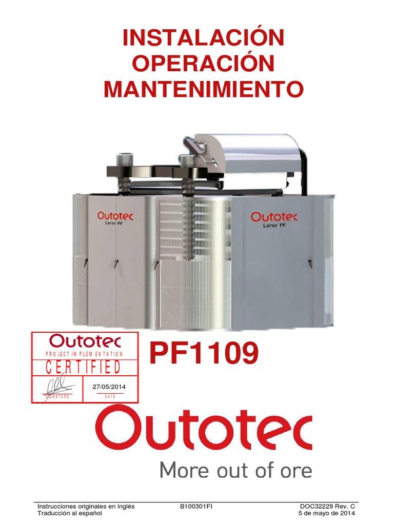 Manual Instalación Operación Mantto. Filtro LAROX Molibdeno OUTOTEC -  HUDBAY, PDF