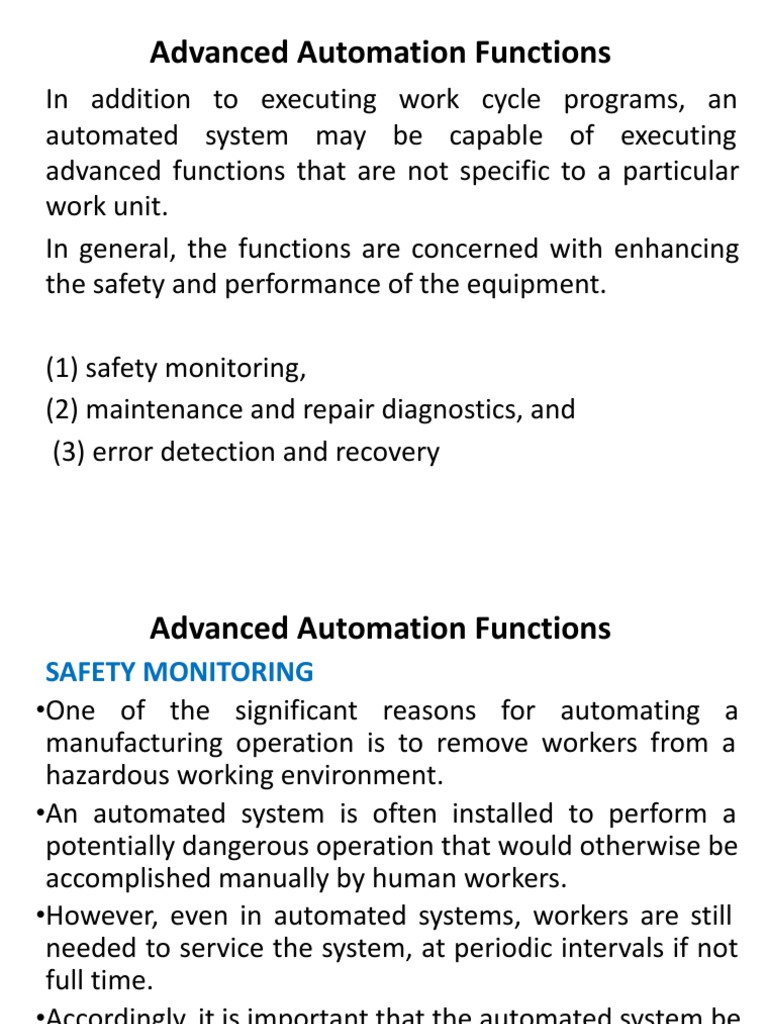 Advanced Automation FunctionsSafety, Maintenance & Repair Diagonstics