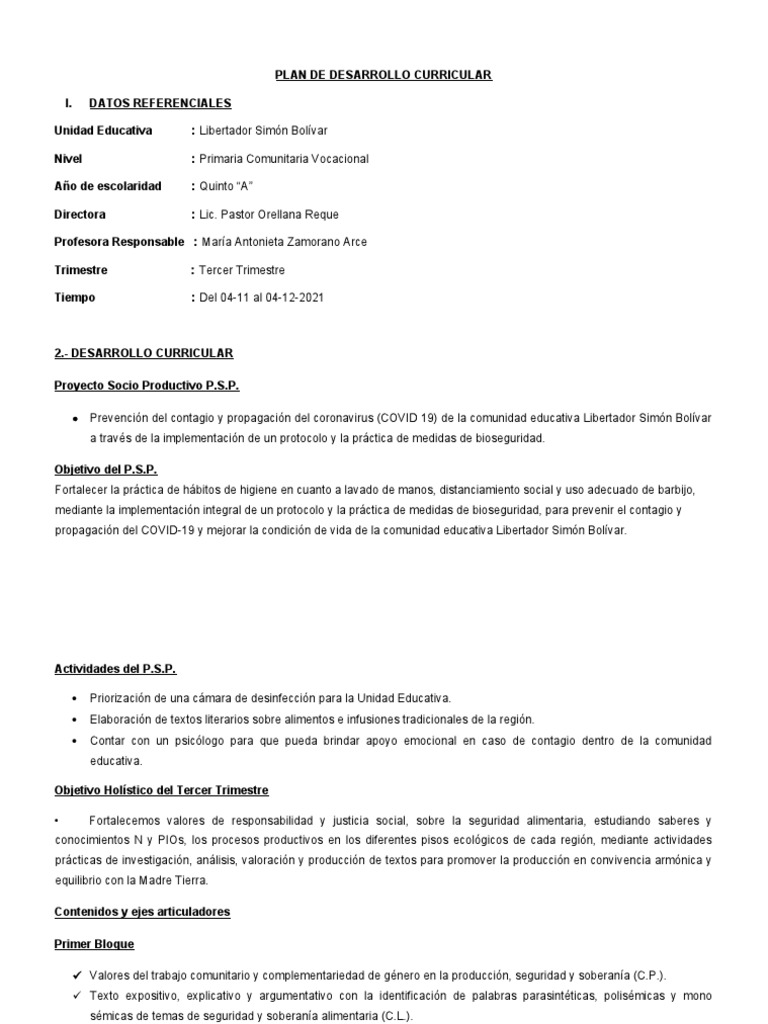 PLAN DE DESARROLLO CURRICULAR Tercer Trimestre | PDF | Estadísticas