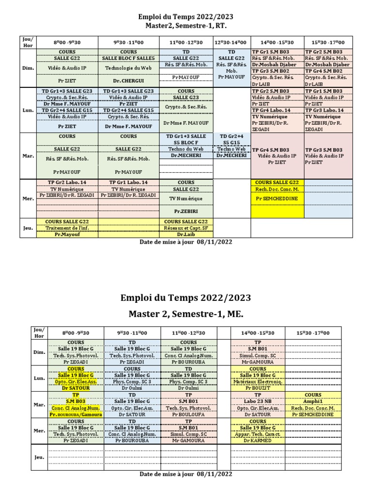 Emploi du Temps Master 2 2022/2023 | PDF