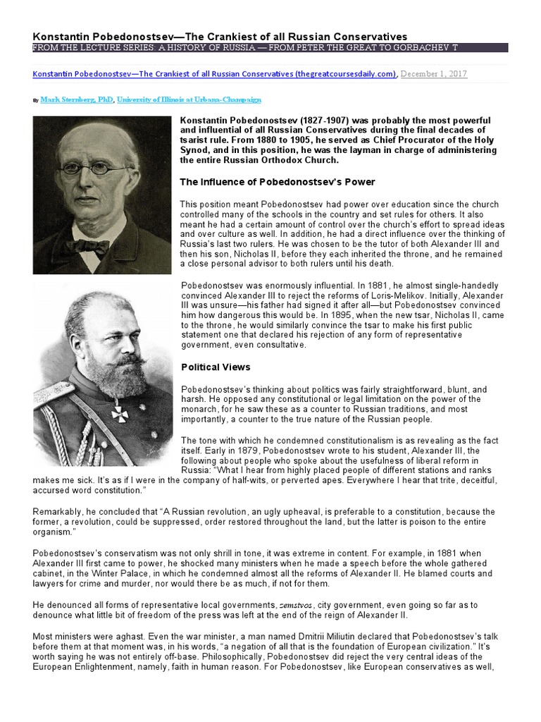 The Harsh Conservatism of Konstantin Pobedonostsev: A Profile of Russia ...