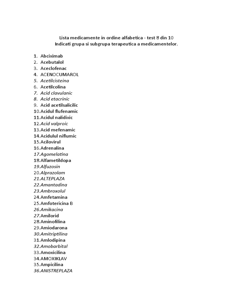 Lista Medicamente In Ordine Alfabetica 2021 PDF